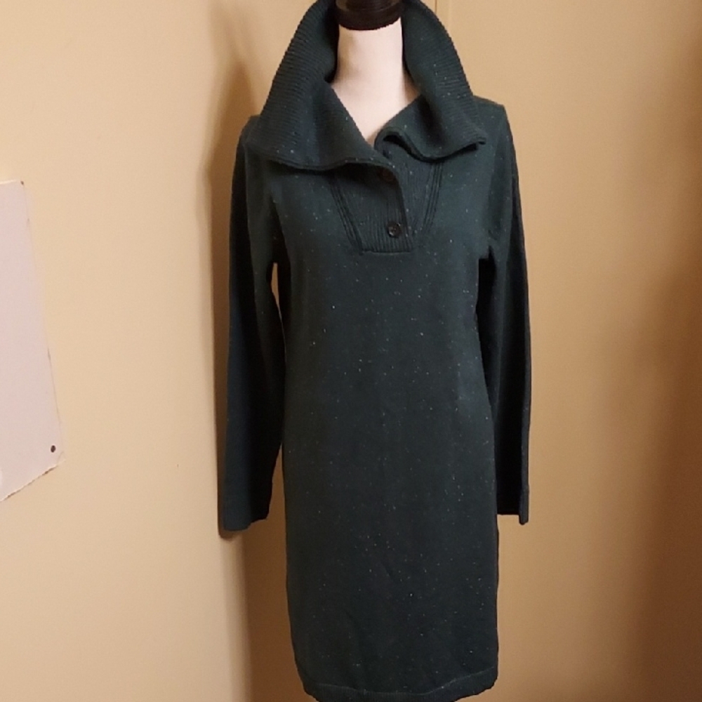 Talbots Green Speckled Midi Sweater Dress
